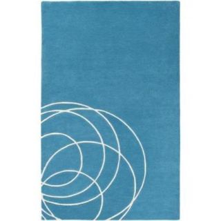 5' x 7.5' Mikaelson Rings Marina Blue and Ivory White Wool Area Throw Rug