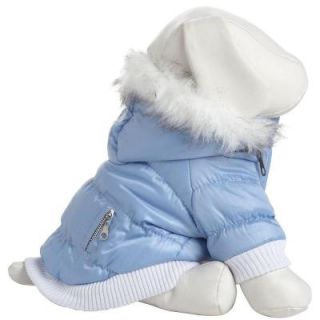 PET LIFE Small Blue Metallic Fashion Parka with Removable Hood 1BLSM