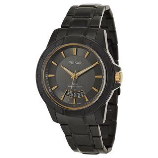 Pulsar Mens On The Go Stainless Steel Black Ion plated Quartz Watch