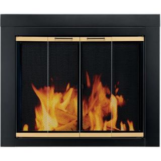 Pleasant Hearth Austin Bi Fold Style Fireplace Glass Door, Black/Gold, Medium, AU 1021