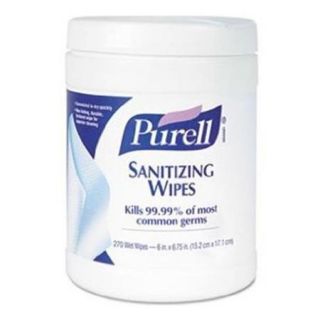 Gojo 911306CT Sanitizing Hand Wipes, 6 x 6. 75, White, 270 Wipes per Canister, 6 per Carton