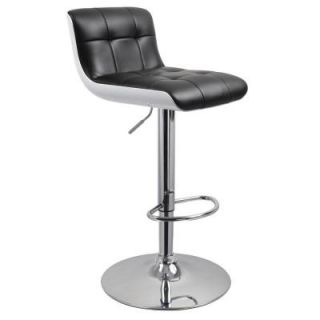 Worldwide Homefurnishings 24 in. Adjustable Bar Stool with Faux Leather Black Seat and Hard Sided White Back in Chrome (Set of 2) 203 844BK
