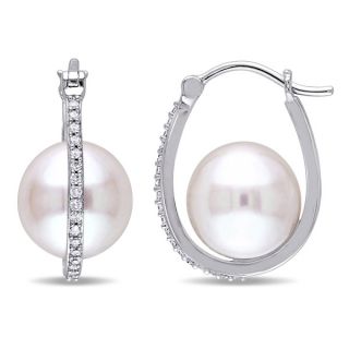 Miadora 10k White Gold Cultured Freshwater Pearl and 1/6ct TDW Diamond
