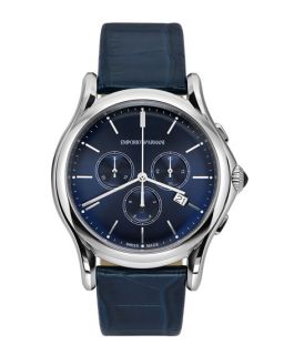 Emporio Armani Swiss Made Quartz Chronograph with Blue Alligator Strap