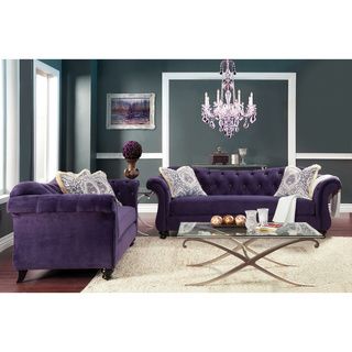 Furniture of America Agatha 2 piece Tufted Sofa and Loveseat Set