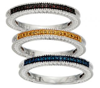 Set of 3 Diamond Stack Rings, Sterling 1/4 cttw, by Affinity —