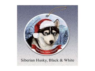 Holiday Pet Gifts Siberian Husky (Black & White) Santa Hat Dog Porcelain Christmas Tree Ornament