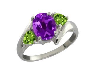 1.62 Ct Oval Purple Amethyst and Green Peridot 14k White Gold Ring