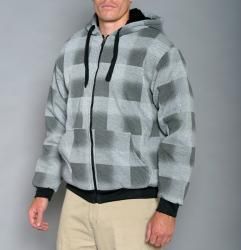 Level Sportswear Mens Grey/ Black Plaid Fleece lined Hoodie Jacket