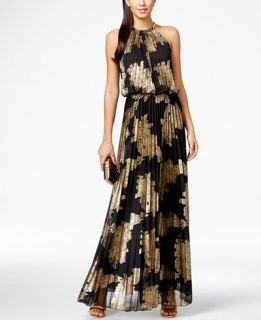 MSK Pleated Foil Print Blouson Maxi Dress   Dresses   Women