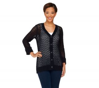 Denim & Co. 3/4 Sleeve V neck Crochet Cardigan —