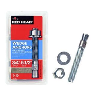 Red Head 3/4 in. x 5 1/2 in. Zinc Plated Steel Hex Nut Head Solid Concrete Wedge Anchors (10 Pack) 1992