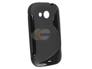 Insten Black S Shape TPU Rubber Skin Case Cover + In ear (w/on off) Stereo Headsets compatible with HTC Desire C