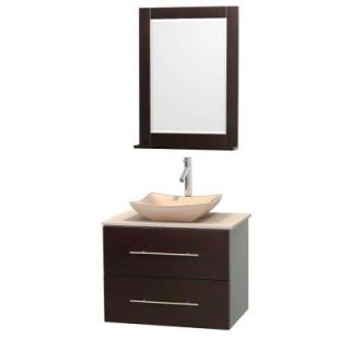 Wyndham Collection Centra 30 in. Vanity in Espresso with Marble Vanity Top in Ivory, Marble Sink and 24 in. Mirror WCVW00930SESIVGS2M24