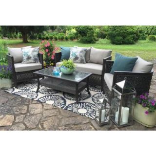 AE Outdoor Carlsbad 4 Piece All Weather Wicker Patio Deep Seating Set with Sunbrella Heritage Ashe Cushions DPS101120