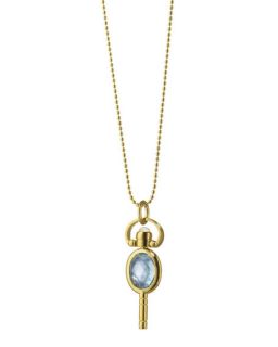 Monica Rich Kosann 18k Gold Mini Blue Topaz Oval Pocketwatch Key Necklace