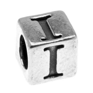 Sterling Silver, Alphabet Cube Bead Letter 'I' 4.5mm, 1 Piece, Antiqued