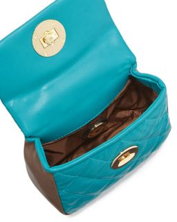 Moschino Borsa Quilted Faux Leather Crossbody Bag, Turquoise/Taupe