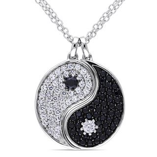 Miadora Silver Black Spinel and White Sapphire Yin Yang Necklace
