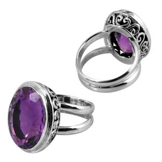 Handcrafted Faceted Amethyst and Sterling Silver Filigree Bali Ring