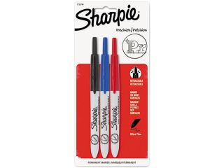 Sharpie 1735794 Retractable Ultra Fine Tip Permanent Marker, Black, Blue, Red, 3/Set