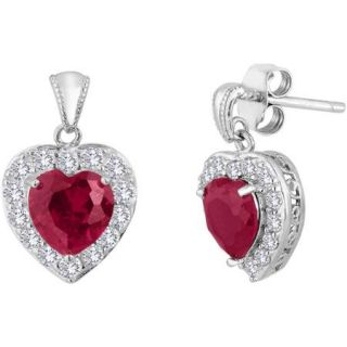 Lab Created Ruby and Created White Sapphire Sterling Silver Earrings