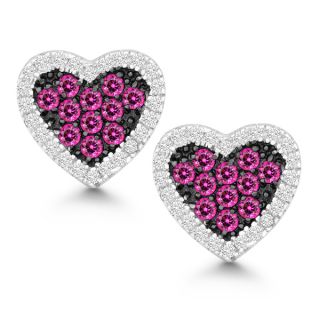 La Preciosa Sterling Silver White and Pink Cubic Zirconia Heart Stud