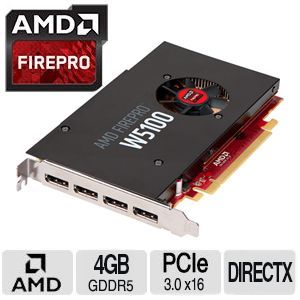 AMD FirePro W5100 Workstation Graphics Card   4GB GDDR5, 128 bit, PCIe 3.0 x16, DisplayPort 1.2, OpenCL, DirectX, OpenGL, 4096 x 2160   100 505737