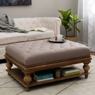 Elements Rubbed Medium Brown Wood Ottoman   13324767  