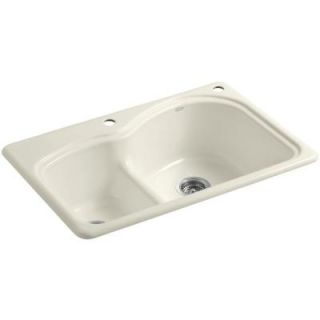 KOHLER Woodfield Smart Divide Top Mount Cast Iron 33 in. 2 Hole Double Bowl Kitchen Sink in Biscuit K 5839 2 96