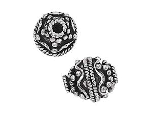 Silver Plated Bali Style Ornate Oval Egg Beads 13mm (2)