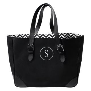 Personalized Black/ White Chevron Buckle Tote Bag   Shopping