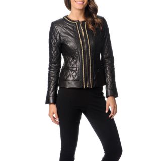 Vince Camuto Womens Chain Link Trim Leather Jacket   15675290
