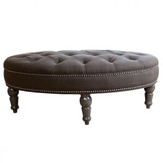 Abbyson Living Clairemont Oval Tufted Linen Ottoman with Nailhead Trim   Graphi   7874546