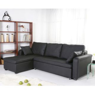 Charlotte Black Faux Leather Convertible Sectional Sofa Bed