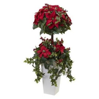 Nearly Natural 48 in. Poinsettia Berry Topiary with Decorative Planter