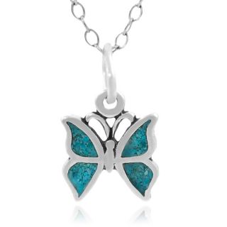 Journee Collection Sterling Silver Turquoise Butterfly Necklace