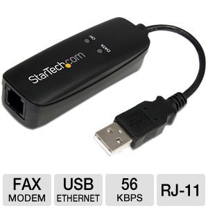 StarTech USB56KEM3 External V.92 56K USB Fax Modem   USB 2.0, RJ 11, V.92, 56Kps, Dial up, Data, Black