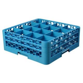 Carlisle 19.75x19.75 in. 16 Compartment 2 Extender Glass Rack (for Glass 4.19 in. Diameter, 6.34 in. H) in Blue (Case of 3) RG16 214