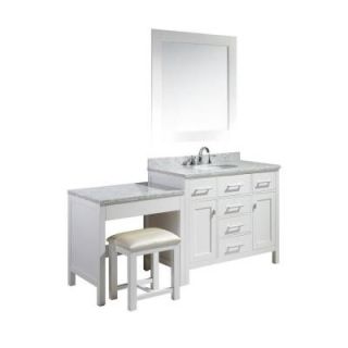 Design Element London 42 in. W x 22 in. D Vanity in White with Marble Vanity Top in Carrara White, Basin, Mirror and Makeup Table DEC076F W_MUT W