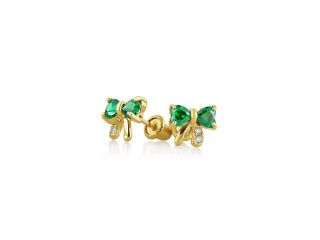 Bling Jewelry Simulated Emerald CZ Bow Baby Screwback Earrings 14K Gold