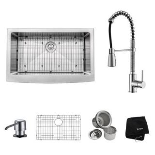 KRAUS All in One Farmhouse Apron Front Stainless Steel 33 in. Single Bowl Kitchen Sink with Faucet in Chrome KHF200 33 KPF1612 KSD30CH