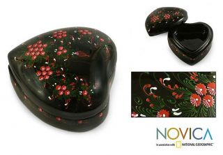 Handcrafted Lacquered Wood Secret Heart Jewelry Box (Thailand