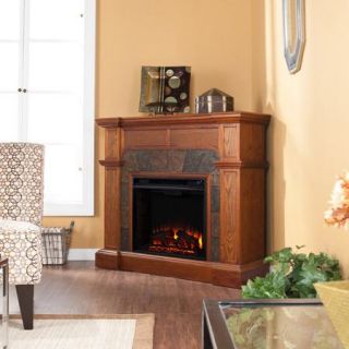Southern Enterprises Barkley Convertible/ Corner Electric Fireplace with Faux Slate, Mission Oak