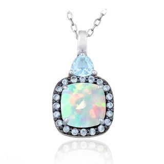 Glitzy Rocks Sterling Silver Opal and Blue Topaz Square Necklace