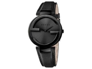 Gucci Interlocking G Black Dial Black Leather Strap Unisex Watch YA133302