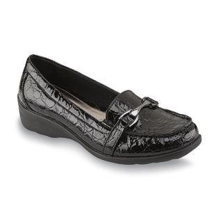 Wear Ever Womens Lottie Black/Mock Croc Wedge Loafer