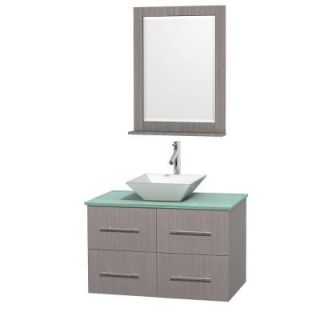 Wyndham Collection Centra 36 in. Vanity in Gray Oak with Glass Vanity Top in Green, Porcelain Sink and 24 in. Mirror WCVW00936SGOGGD2WM24