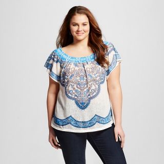 Womens Plus Size Knit Off Shoulder Top White/Blue   Flying Tomato