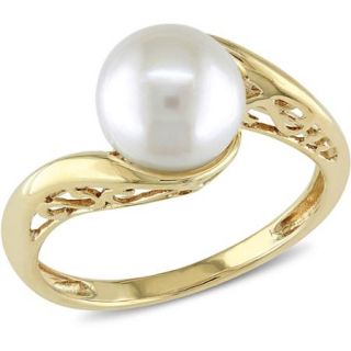 Miabella 8mm 8.5mm White Round Cultured Freshwater Pearl 10kt Yellow Gold Bypass Ring
